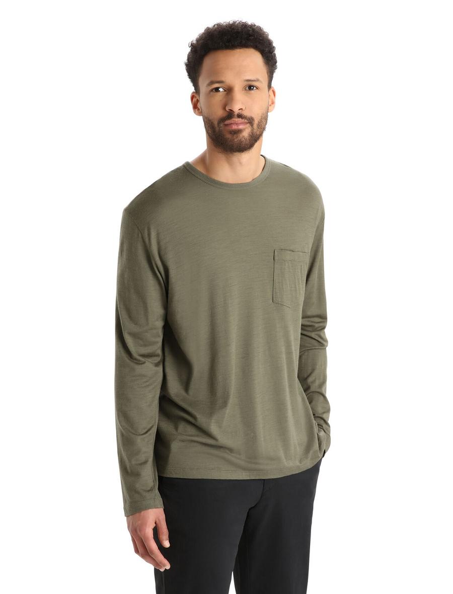 Loden Icebreaker Merino Granary Pocket T-Shirt Men\'s Long Sleeve | AU 1238MQZA